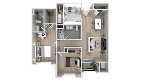 Floor plan for 2 beds, 2 baths, 1100 sqft